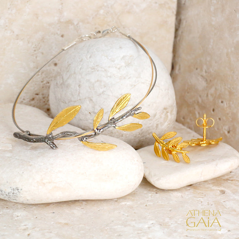 Olive Branch Earrings - 14k Gold Earrings - Stud Earrings