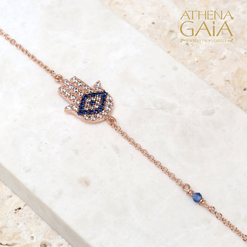 Hand of Fatima Evil Eye Bracelet - 14k Rose Gold - Evil Eye Bracelet (In-Stock)