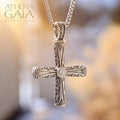 Columns Solid Diamond Halo Orthodox Cross (Large) - Sterling Silver - Byzantine Cross