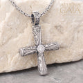 Columns Solid Diamond Halo Orthodox Cross (Large) - Sterling Silver - Byzantine Cross