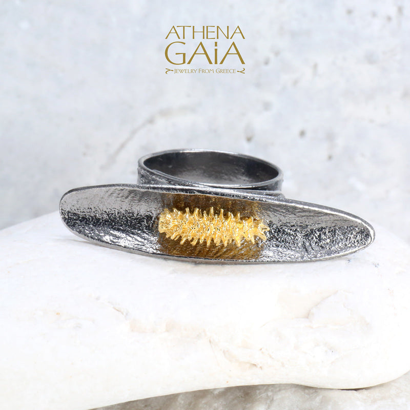 Pine Cone Ring - Gold Plated Sterling Silver Ring - Cocktail Ring (In-Stock)