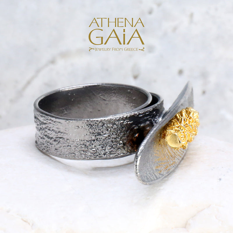 Pine Cone Ring - Gold Plated Sterling Silver Ring - Cocktail Ring (In-Stock)