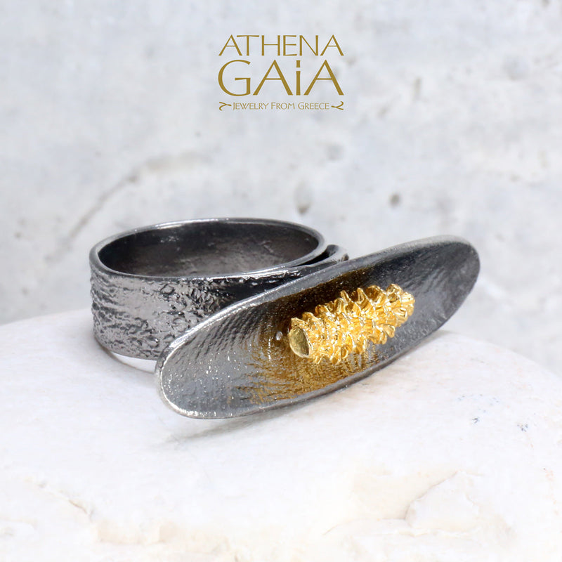 Pine Cone Ring - Gold Plated Sterling Silver Ring - Cocktail Ring (In-Stock)