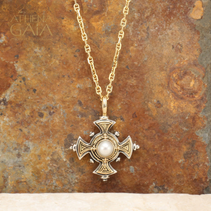 The Stone Maltese Cross (Large) - 18k Gold & Sterling Silver - Cross Necklace