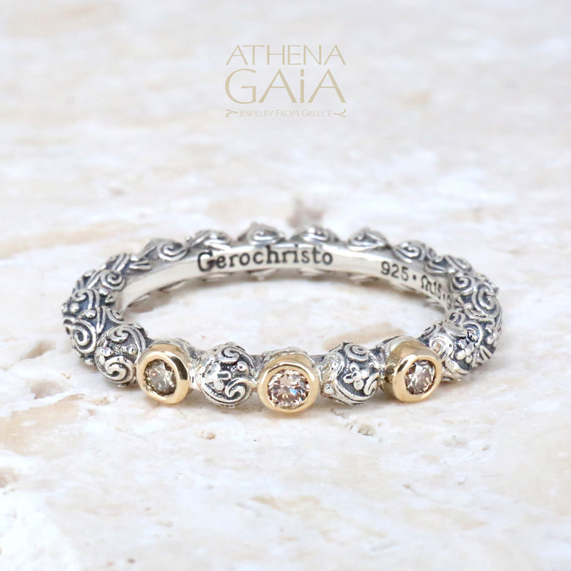 Meadow Breeze Triple Round Stone Ring - 18k Gold & Sterling Silver Ring - Stackable Ring