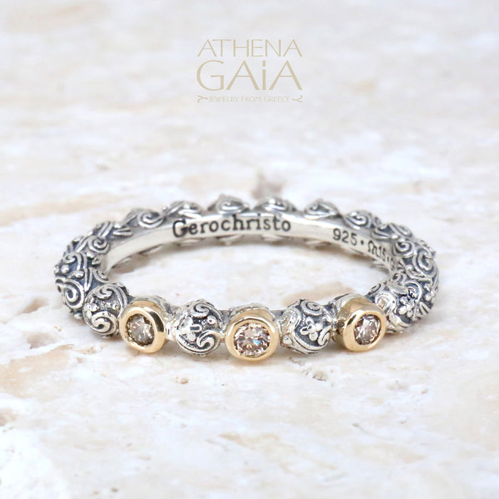 Meadow Breeze Triple Round Stone Ring - 18k Gold & Sterling Silver Ring - Stackable Ring