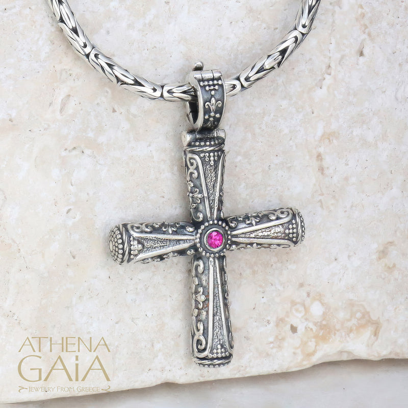Columns Solid Orthodox Cross (Large) - Sterling Silver - Byzantine Cross