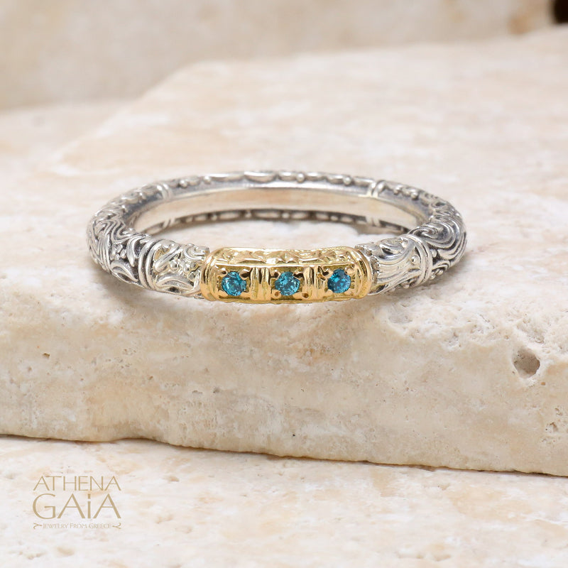 Meadow Breeze Pave Accent Ring - 18k Gold & Sterling Silver Ring - Stackable Ring