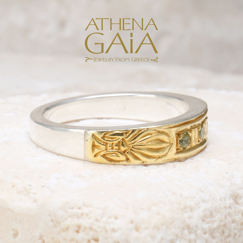 Anthemion Gold Face Band Ring - 18k Gold Ring - Stackable Ring