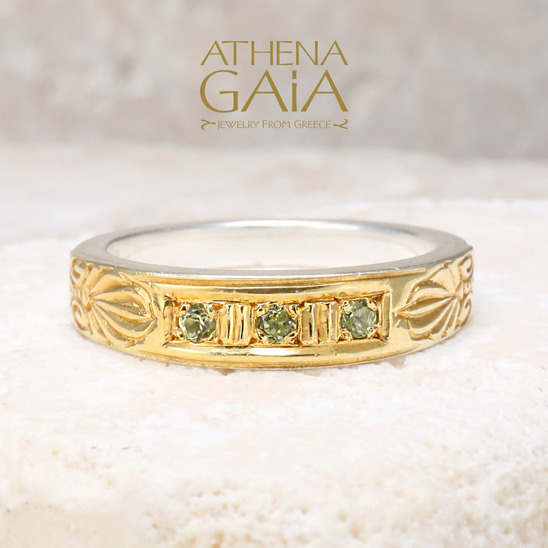 Anthemion Gold Face Band Ring - 18k Gold Ring - Stackable Ring