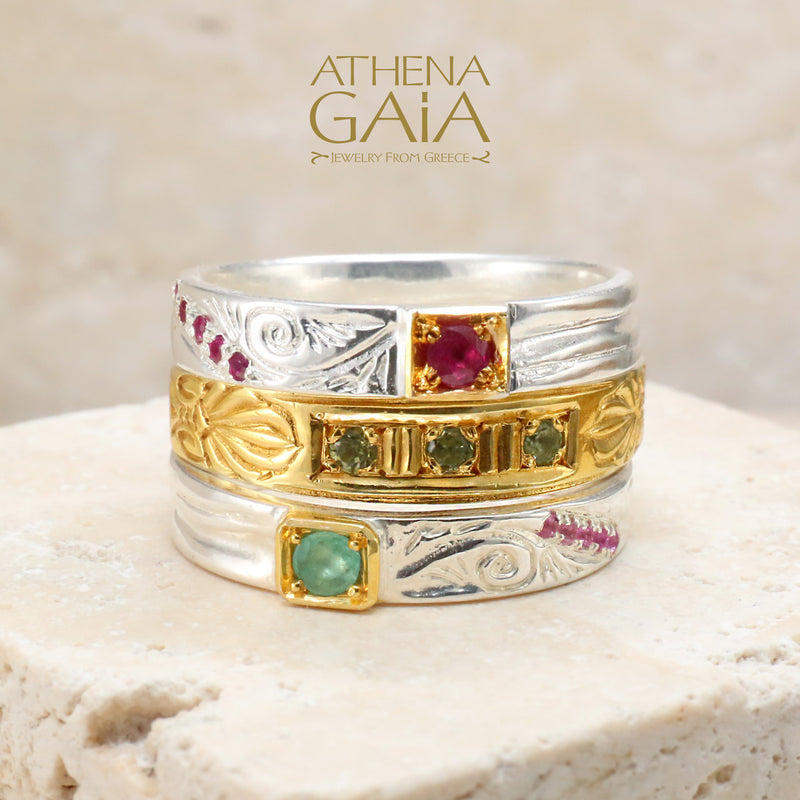 Anthemion Gold Face Band Ring - 18k Gold Ring - Stackable Ring