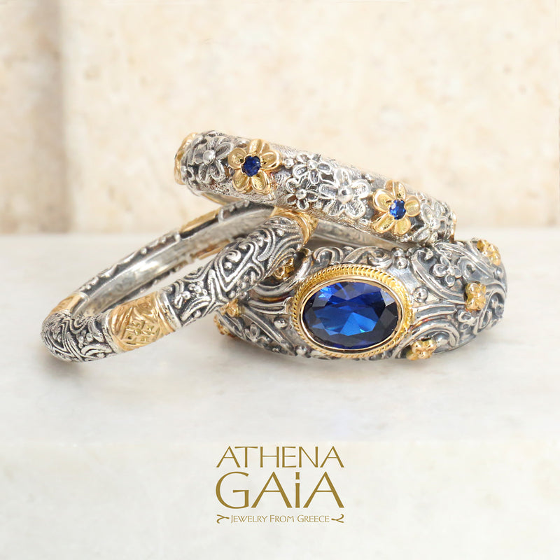 3-Ring Meadow Breeze Color Classic Triple Stack - 18k Gold & Sterling Silver Ring - Stackable Ring