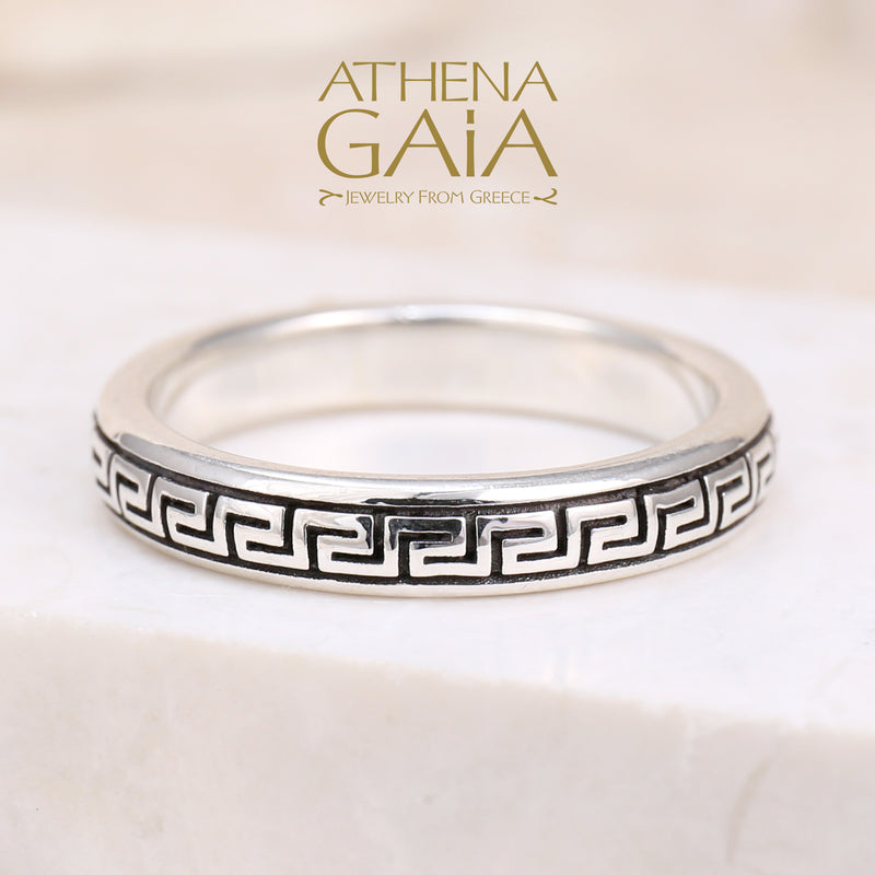 Meander Stackable Band Ring - 18k Gold & Sterling Silver Ring - Stackable Ring (In-Stock)