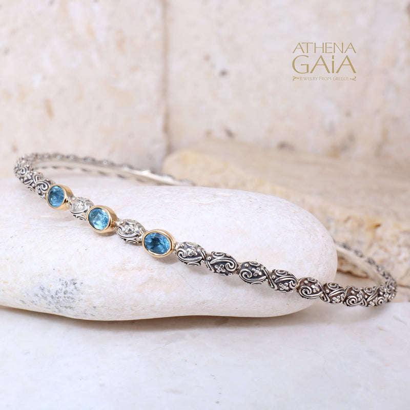 Meadow Breeze Triple Oval Bracelet - 18k Gold and Sterling Silver - Solid Bangle Bracelet