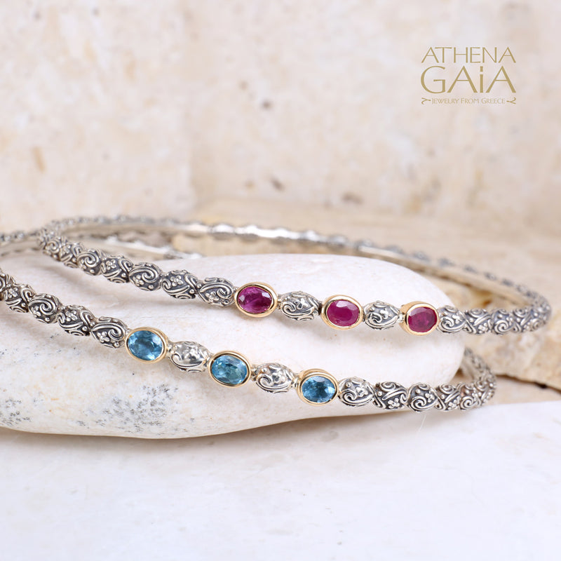 Meadow Breeze Triple Oval Bracelet - 18k Gold and Sterling Silver - Solid Bangle Bracelet