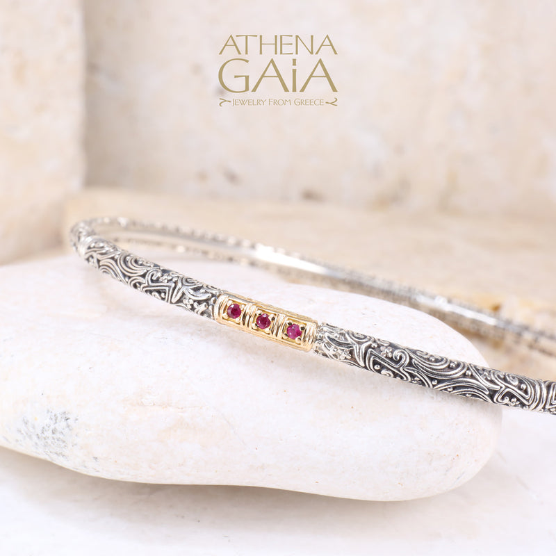 Meadow Breeze Triple Pave Bracelet - 18k Gold and Sterling Silver - Solid Bangle Bracelet