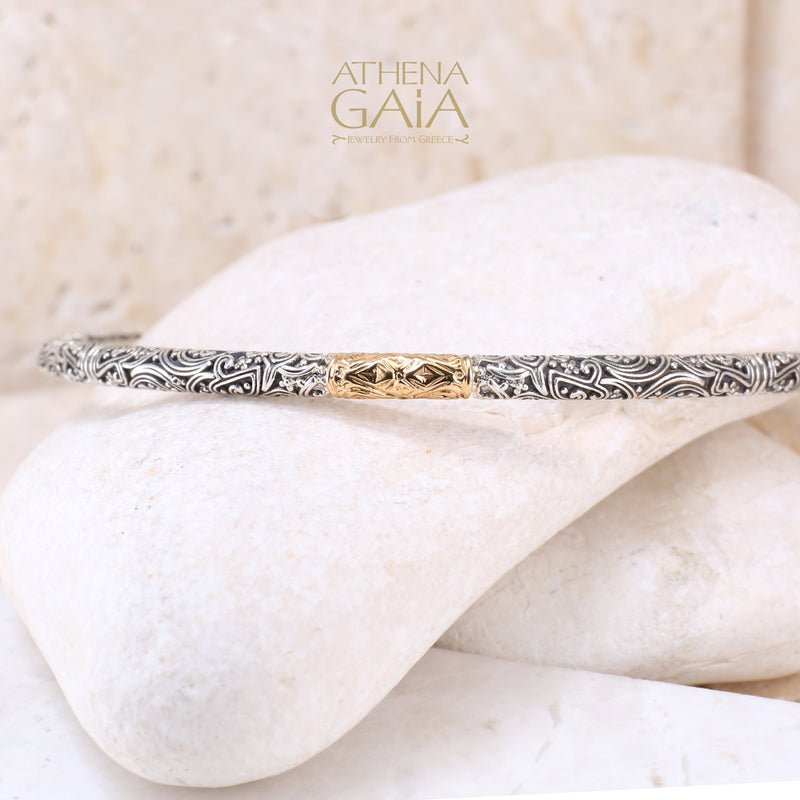 Meadow Breeze Single Accent Bracelet - 18k Gold and Sterling Silver - Solid Bangle Bracelet