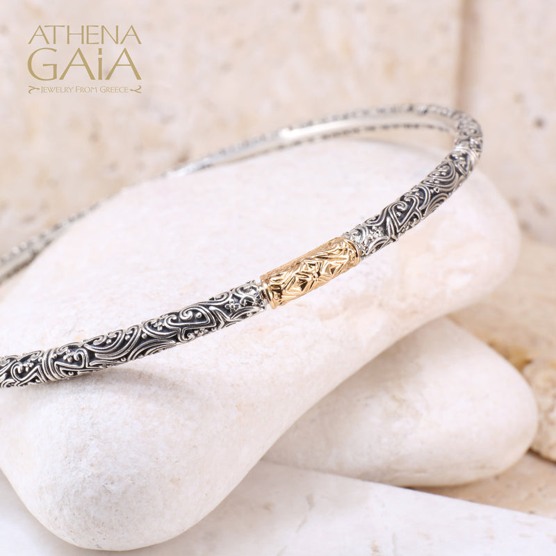 Meadow Breeze Single Accent Bracelet - 18k Gold and Sterling Silver - Solid Bangle Bracelet