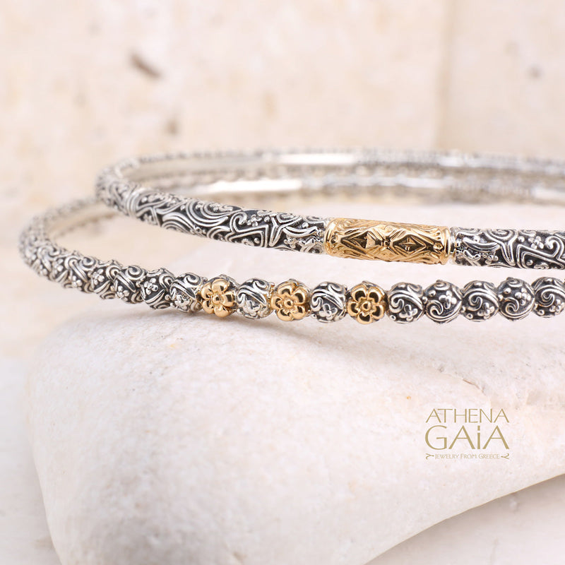 Meadow Breeze Single Accent Bracelet - 18k Gold and Sterling Silver - Solid Bangle Bracelet (In-Stock)