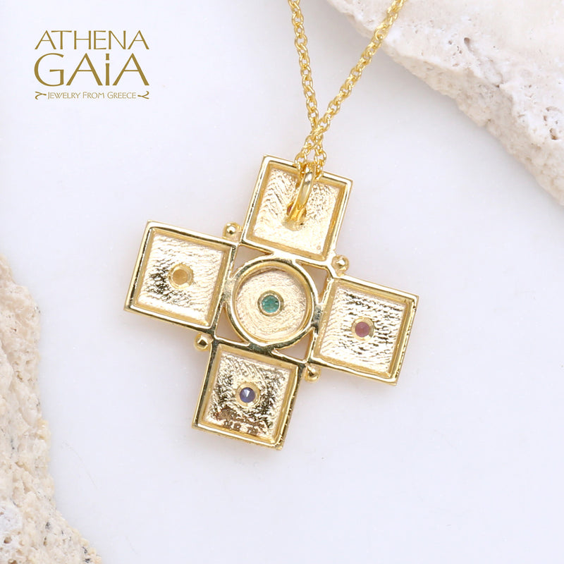 Geometric Squares Cross - 18k Gold - Greek Cross