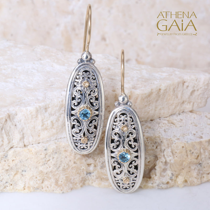 Mediterranean Oval Link Earrings - 18k Gold & Sterling Silver Earrings - French Wire Earrings