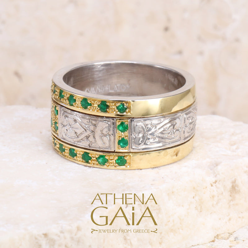 Synergy Double Row Gold Field Ring - 18k Gold & Sterling Silver Ring - Cigar Band Ring