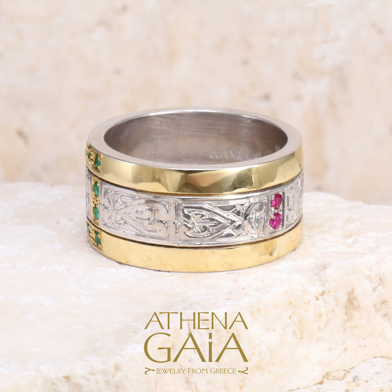 Synergy Double Row Gold Field Ring - 18k Gold & Sterling Silver Ring - Cigar Band Ring