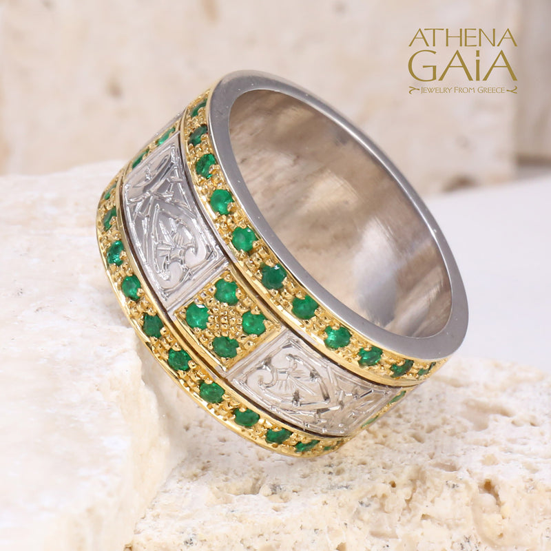 Synergy Double Row Gold Field Ring - 18k Gold & Sterling Silver Ring - Cigar Band Ring