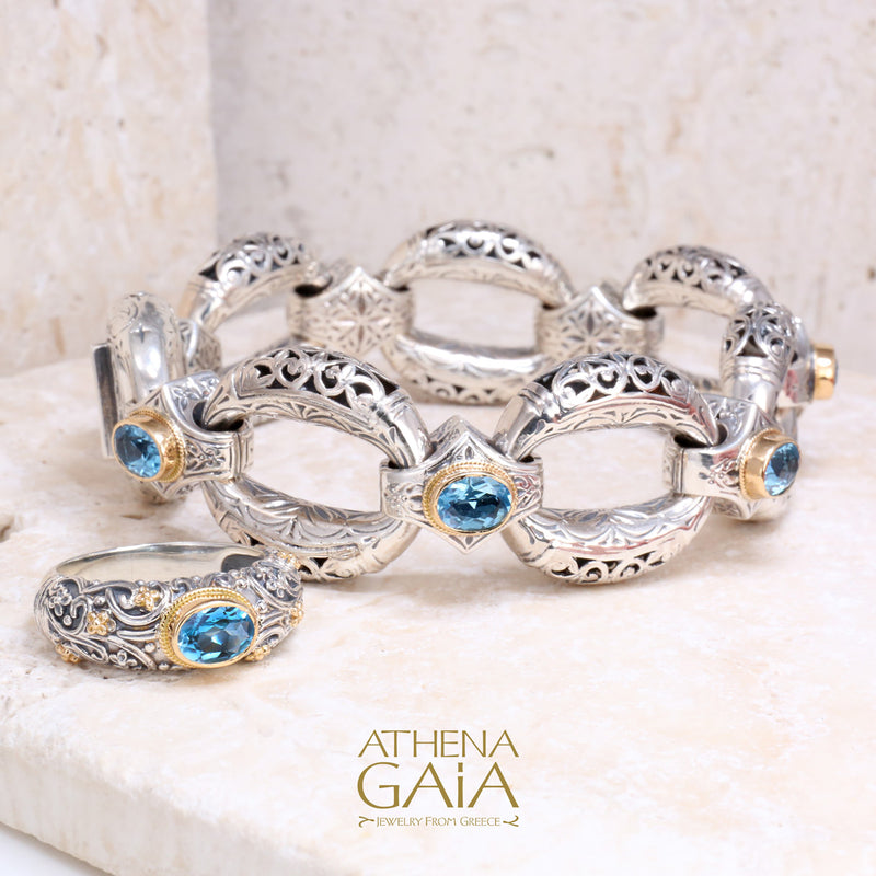 Zelda Large Stone Bridge Link Bracelet - 18k Gold & Sterling Silver