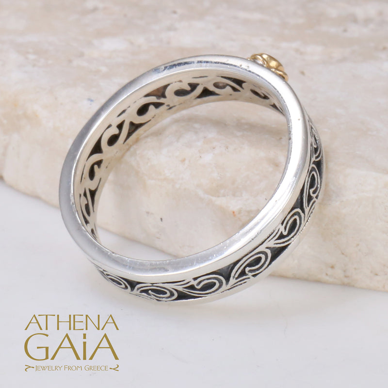 Kyma with Flower Stone Bezel Band Ring - 18k Gold & Sterling Silver Ring - Stackable Ring