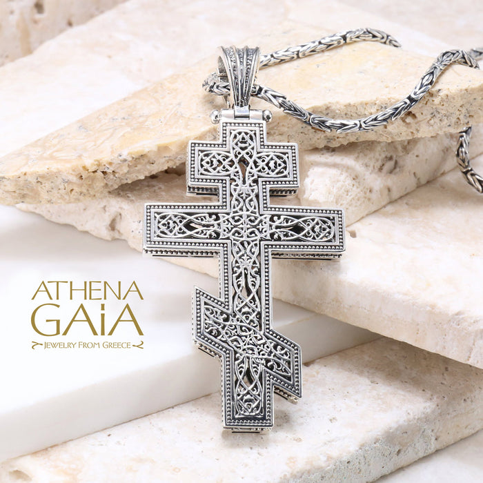 Russian Orthodox Cross (Large) Sterling Silver Cross Necklace