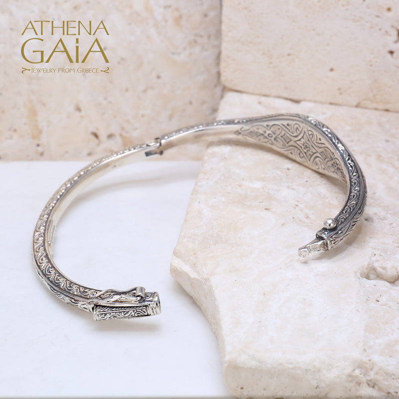 Maltese Cross Prolate Bracelet - 18k Gold and Sterling Silver - Hinged Bangle Bracelet