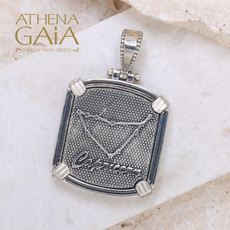 Silver Reversible Capricorn Zodiac Pendant - Sterling Silver (In-Stock)
