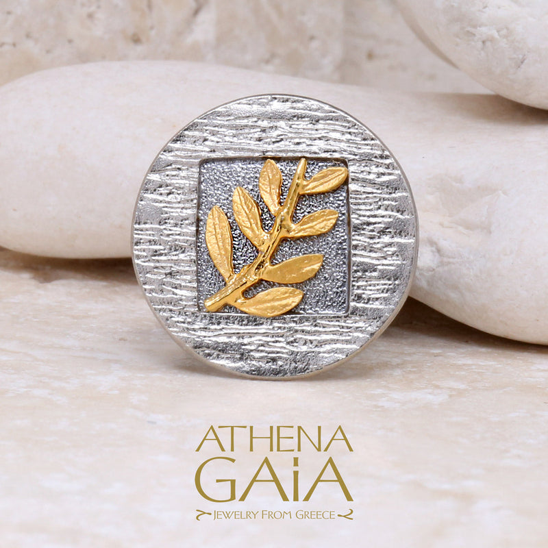 Round Champion Olive Branch Ring - 14k Gold & Sterling Silver (In-Stock)