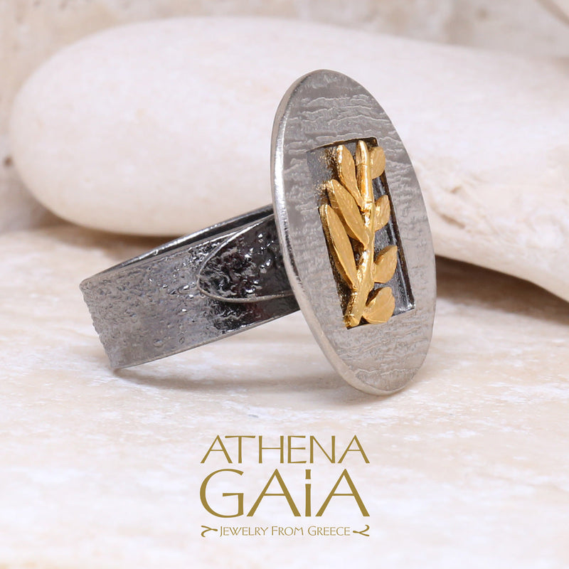 Round Champion Olive Branch Ring - 14k Gold & Sterling Silver (In-Stock)