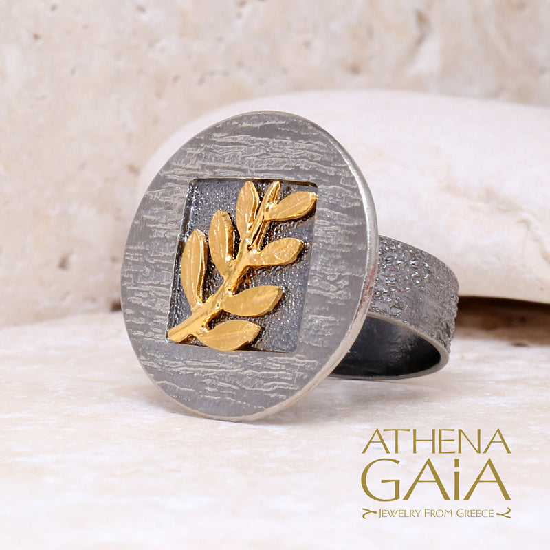 Round Champion Olive Branch Ring - 14k Gold & Sterling Silver (In-Stock)