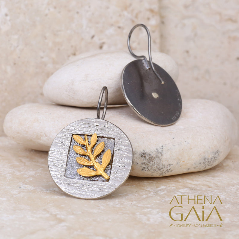 Open Hook Round Champion Olive Branch Earrings -14k Gold & Sterling Silver Earrings - Hook Earrings