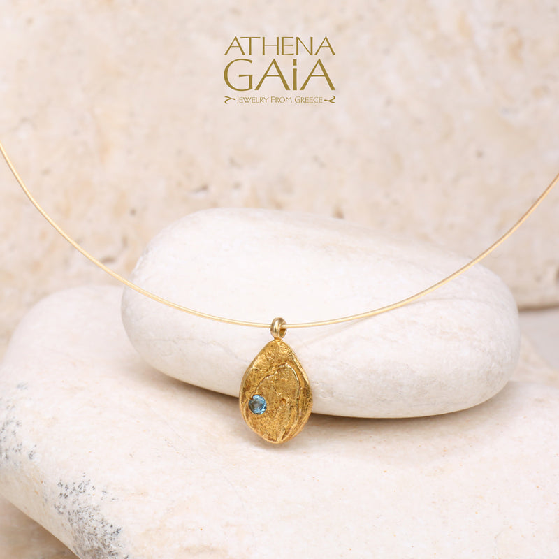 Topaz Pebble Drop Necklace - Gold Plated Sterling Silver Necklace