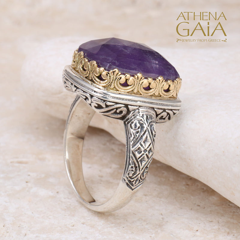 Pop Rocks Rectangular Crown Ring - 18k gold & Sterling Silver Ring - Cocktail Ring