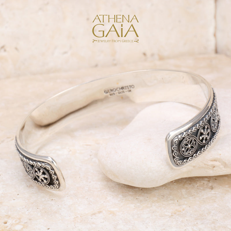 Star of David Open Bracelet - 18k Gold & Sterling Silver - Cuff Bracelet