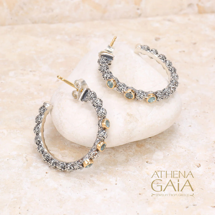 Meadow Breeze Triple Round Stone Hoop Earrings (In-Stock)