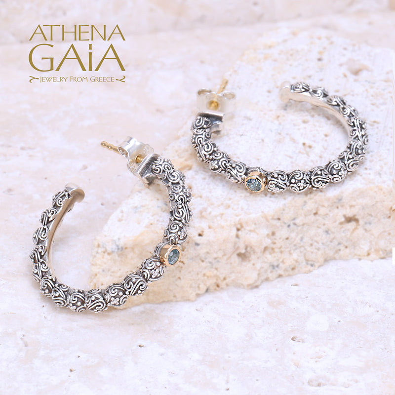 Meadow Breeze Single Round Stone Earrings - 18k Gold & Sterling Silver - Hoop Earrings