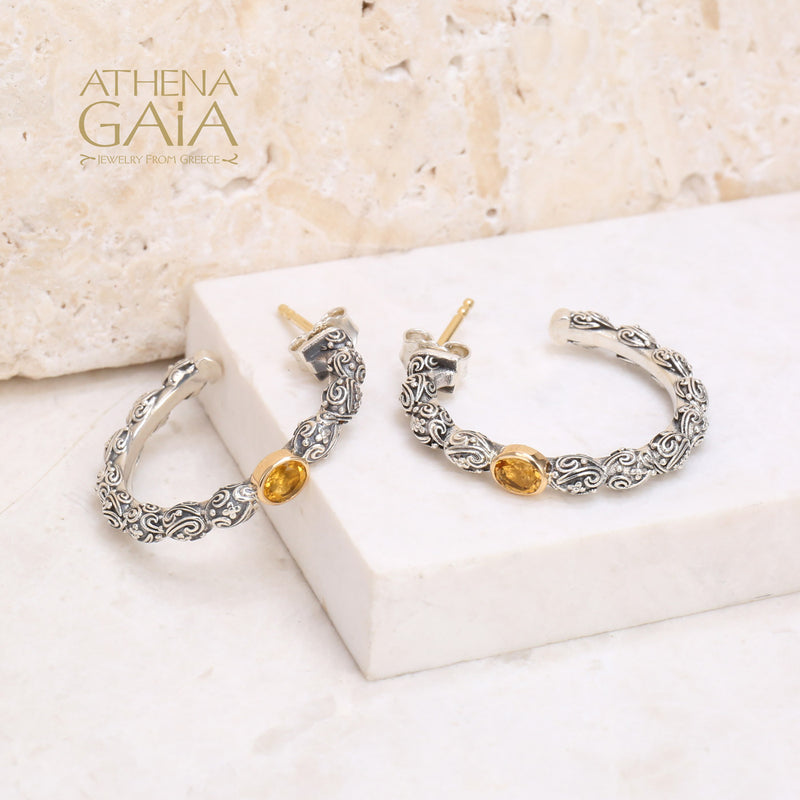 Meadow Breeze Single Oval Stone Earrings - 18k Gold & Sterling Silver - Hoop Earrings