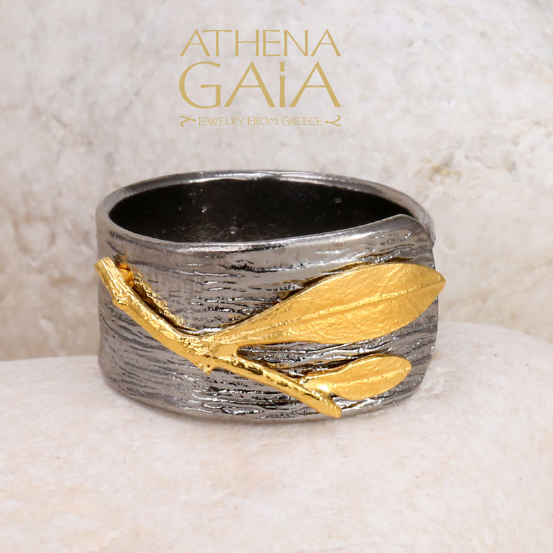 Champion Olive Dual Leaf Wrap Ring - 14k Gold & Sterling Silver (In-Stock)