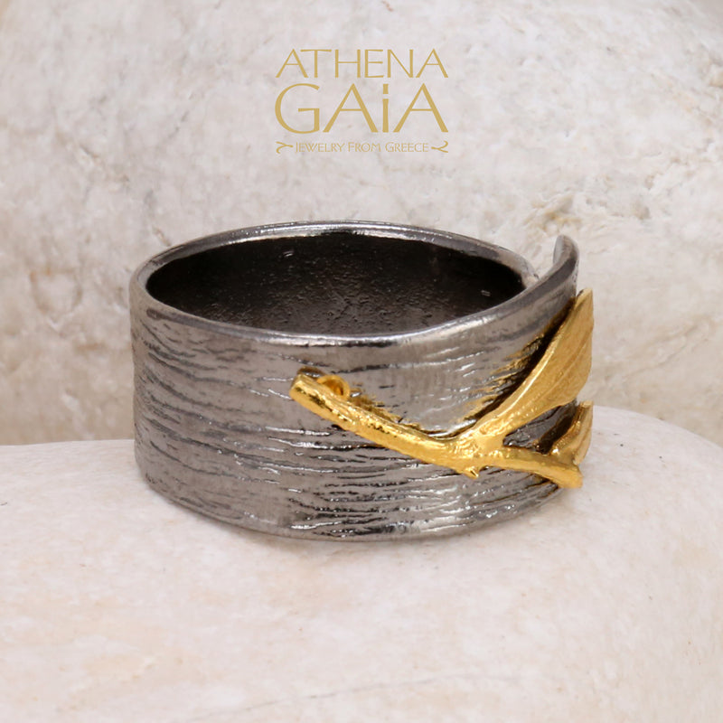 Champion Olive Dual Leaf Wrap Ring - 14k Gold & Sterling Silver (In-Stock)