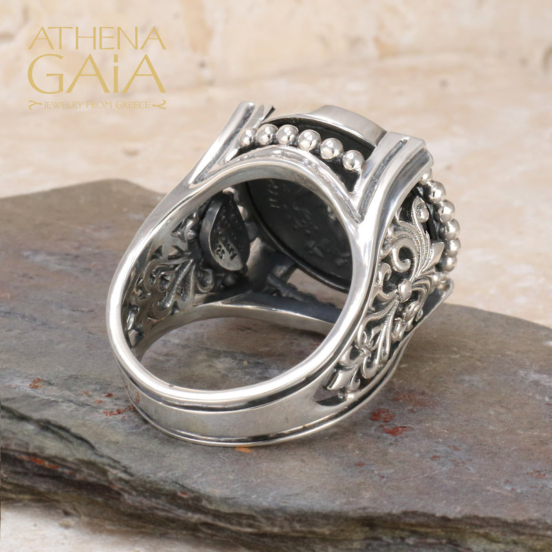 Athena Silver Coin Ring - Sterling Silver Ring - Signet Ring