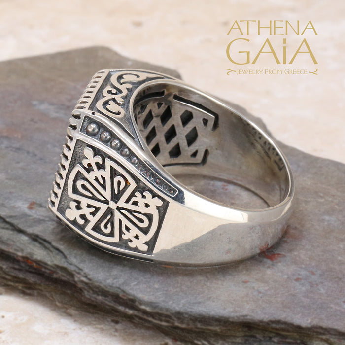 Etched Silver Signet Ring