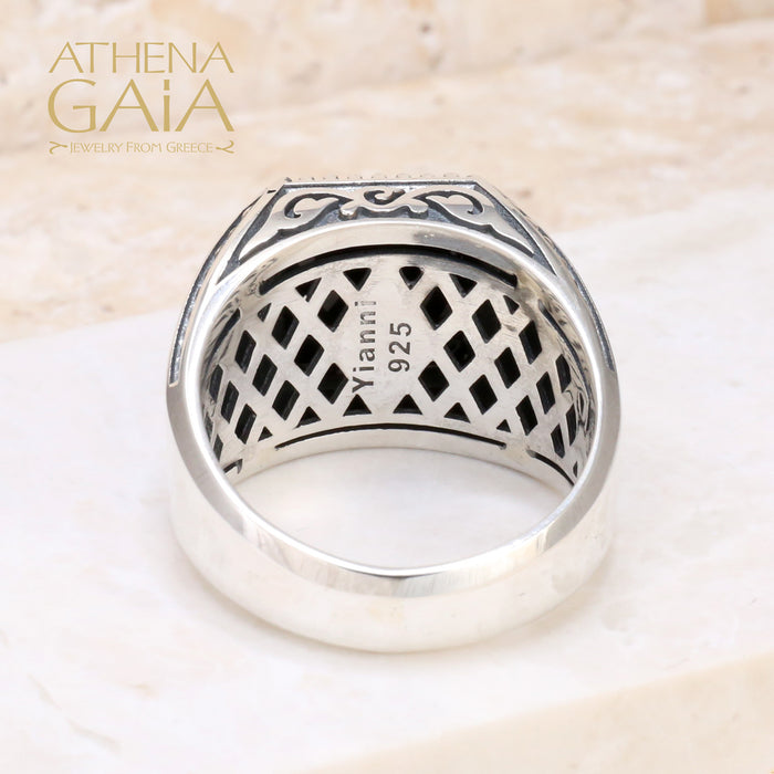 Etched Silver Signet Ring