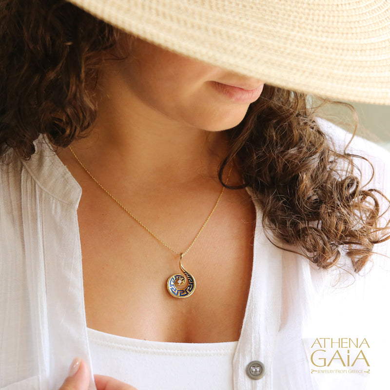Eternal Spiral Greek Key Pendant Necklace - 18k Gold Necklace