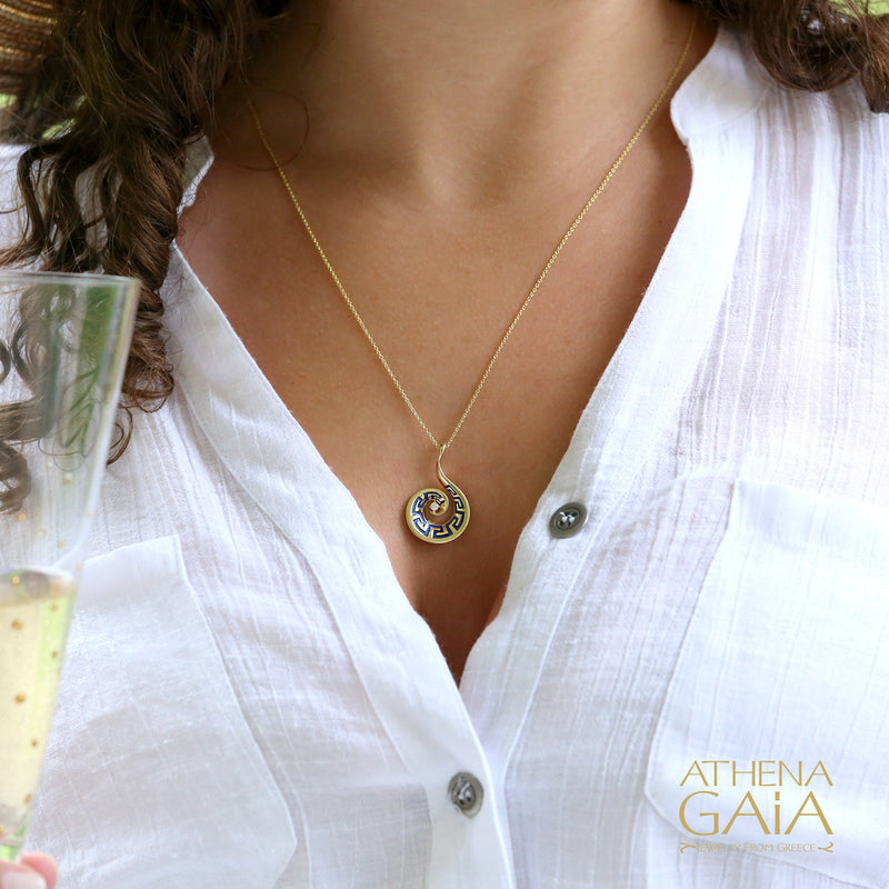 Eternal Spiral Greek Key Pendant Necklace - 18k Gold Necklace